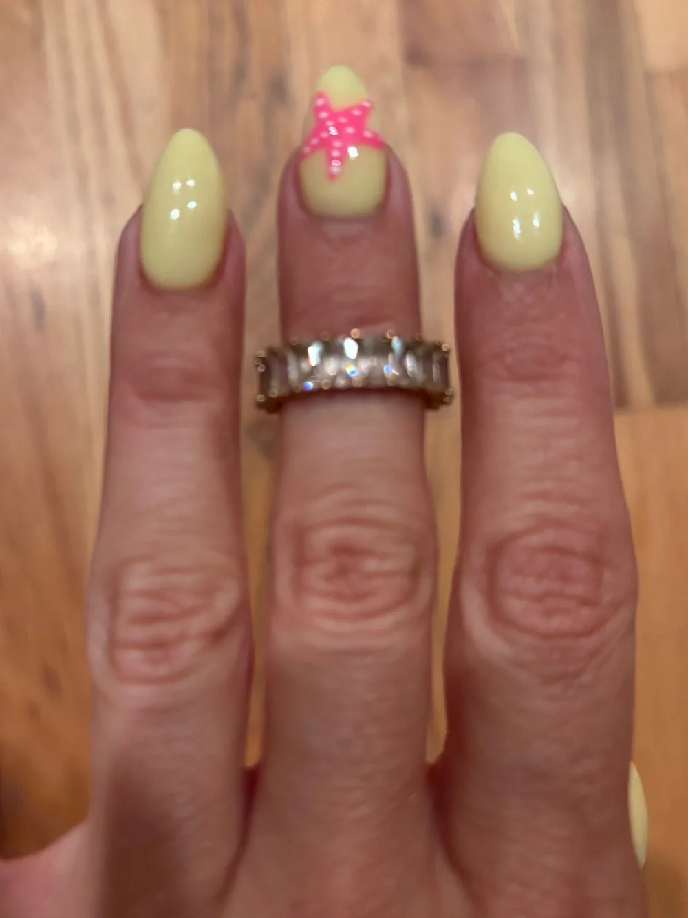 Gold Crystal Eternity Band Ring with Pink Stones - Women's Jewelry